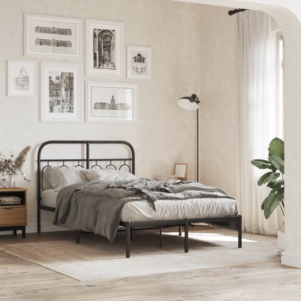 Bedframe met hoofdbord metaal zwart 120x200 cm