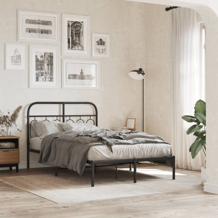 Bedframe met hoofdbord metaal zwart 120x200 cm