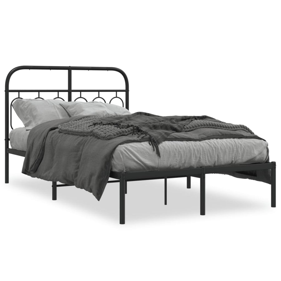 Bedframe met hoofdbord metaal zwart 120x200 cm