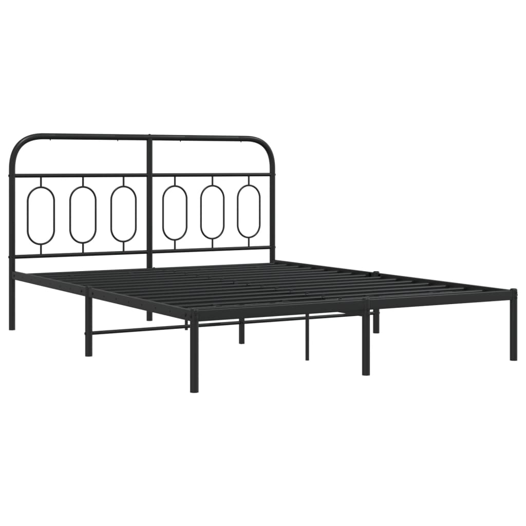 Bedframe met hoofdbord metaal zwart 135x190 cm