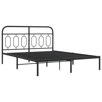Bedframe met hoofdbord metaal zwart 135x190 cm