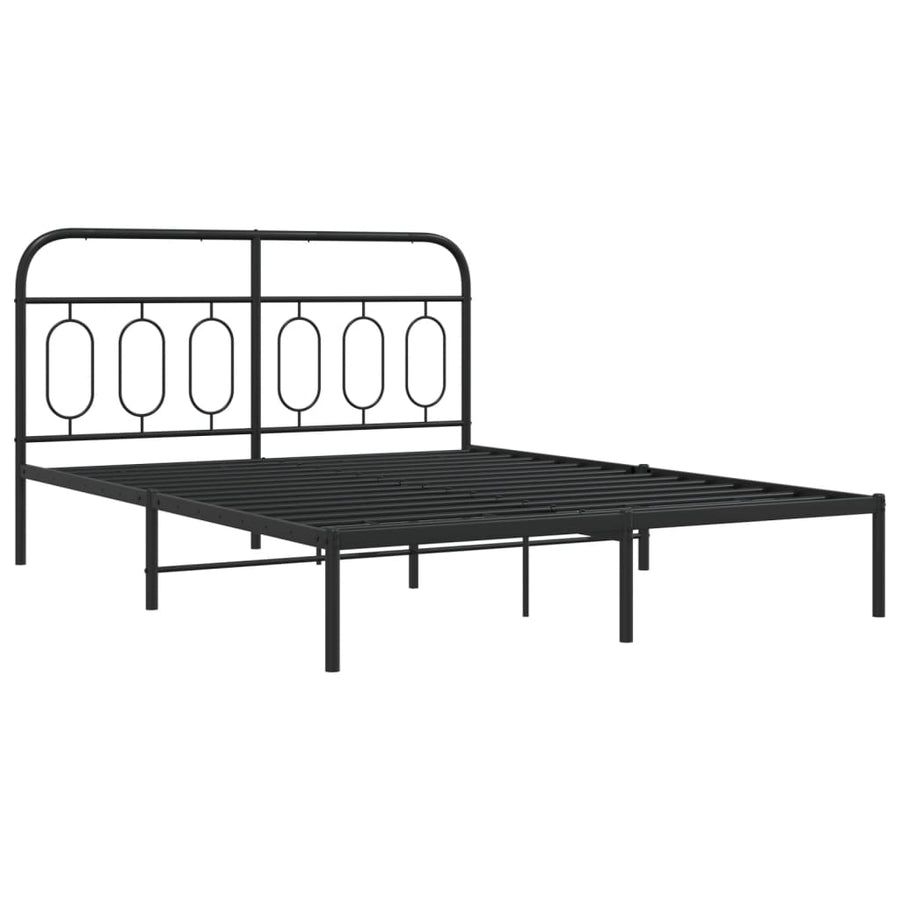 Bedframe met hoofdbord metaal zwart 135x190 cm