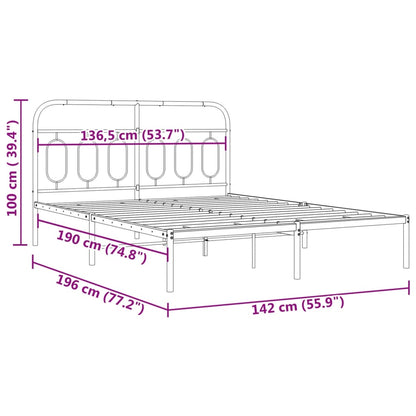 Bedframe met hoofdbord metaal zwart 135x190 cm