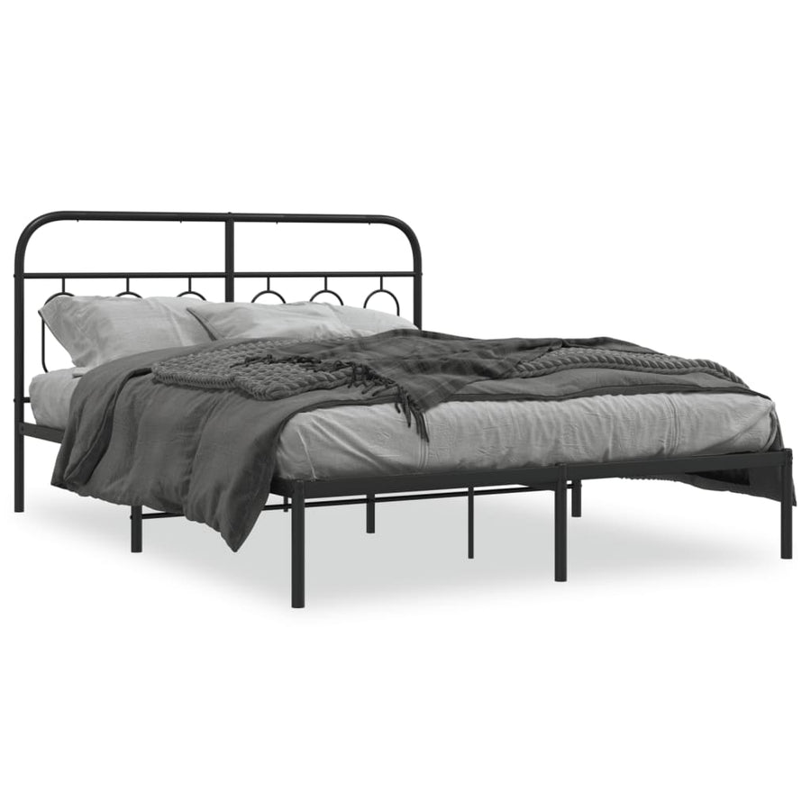 Bedframe met hoofdbord metaal zwart 135x190 cm