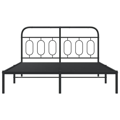 Bedframe met hoofdbord metaal zwart 140x190 cm