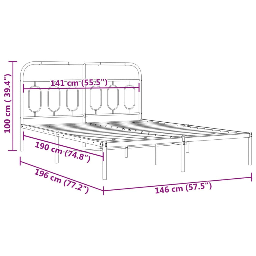 Bedframe met hoofdbord metaal zwart 140x190 cm