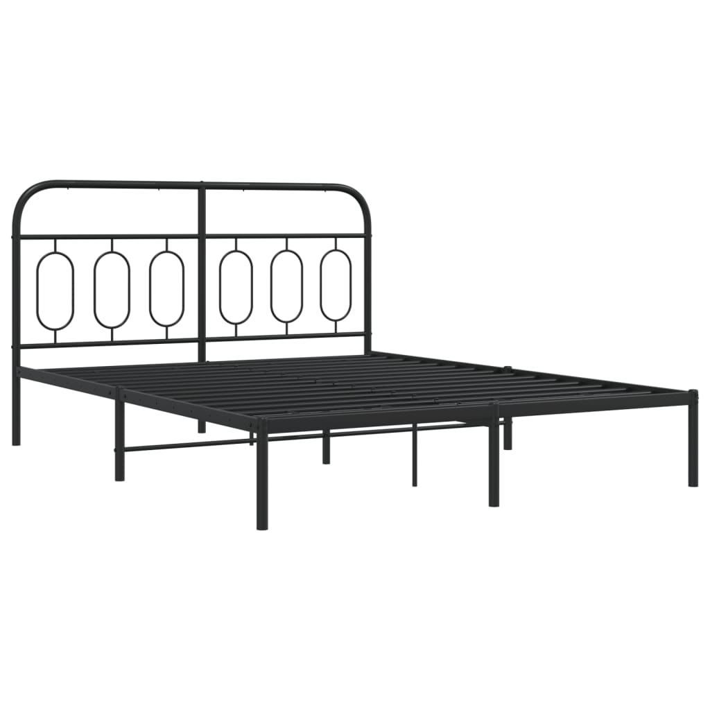 Bedframe met hoofdbord metaal zwart 140x200 cm