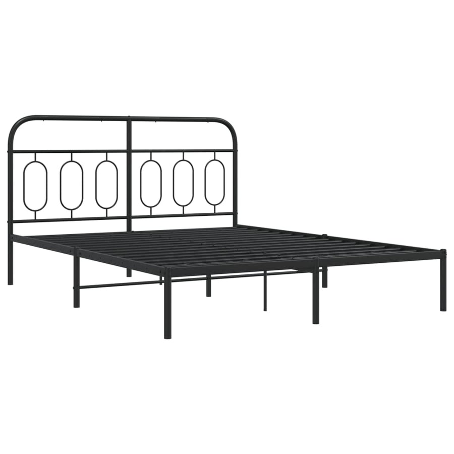 Bedframe met hoofdbord metaal zwart 140x200 cm