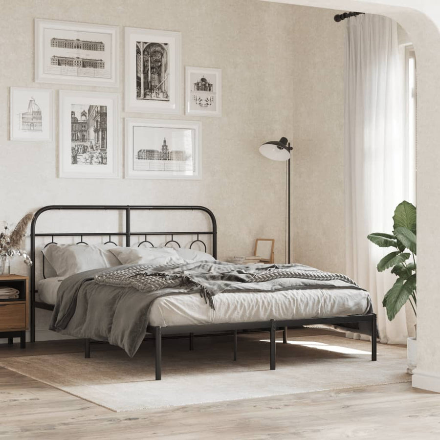 Bedframe met hoofdbord metaal zwart 140x200 cm