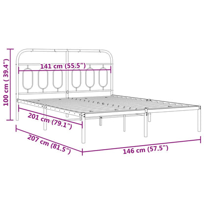 Bedframe met hoofdbord metaal zwart 140x200 cm