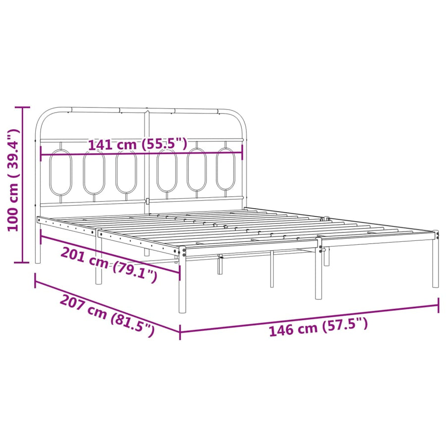 Bedframe met hoofdbord metaal zwart 140x200 cm