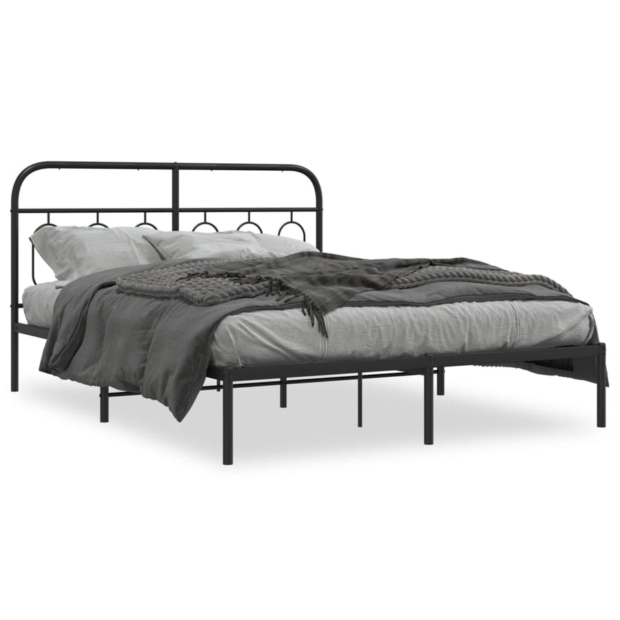 Bedframe met hoofdbord metaal zwart 150x200 cm