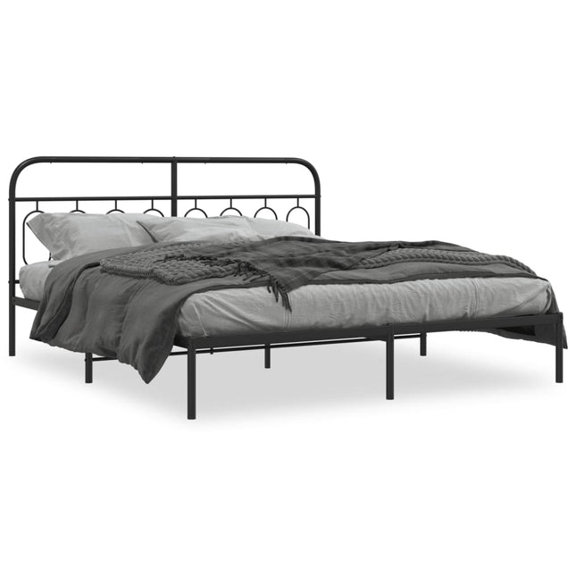 Bedframe met hoofdbord metaal zwart 160x200 cm