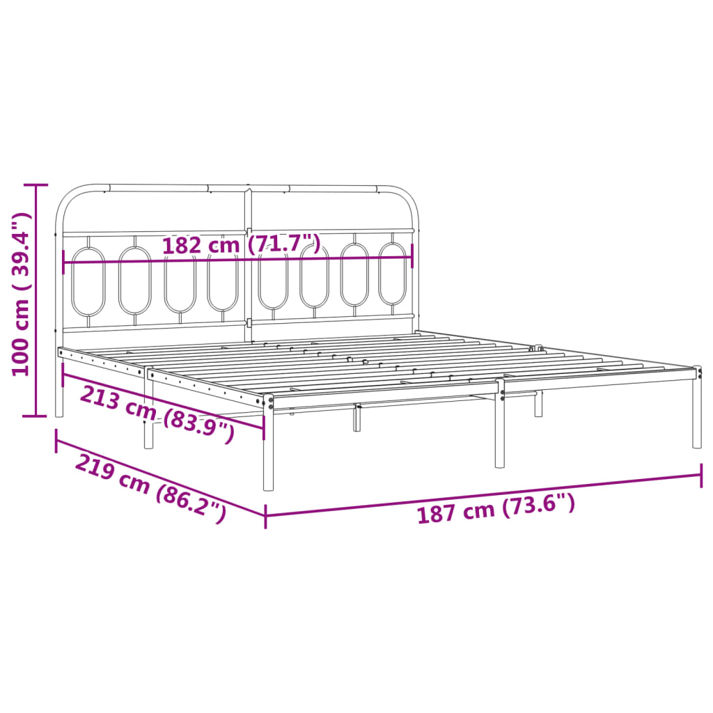 Bedframe met hoofdbord metaal zwart 183x213 cm