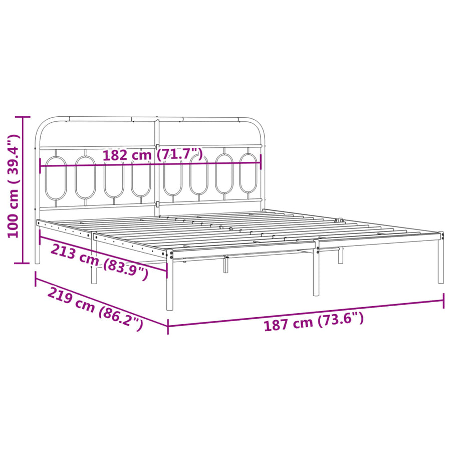 Bedframe met hoofdbord metaal zwart 183x213 cm