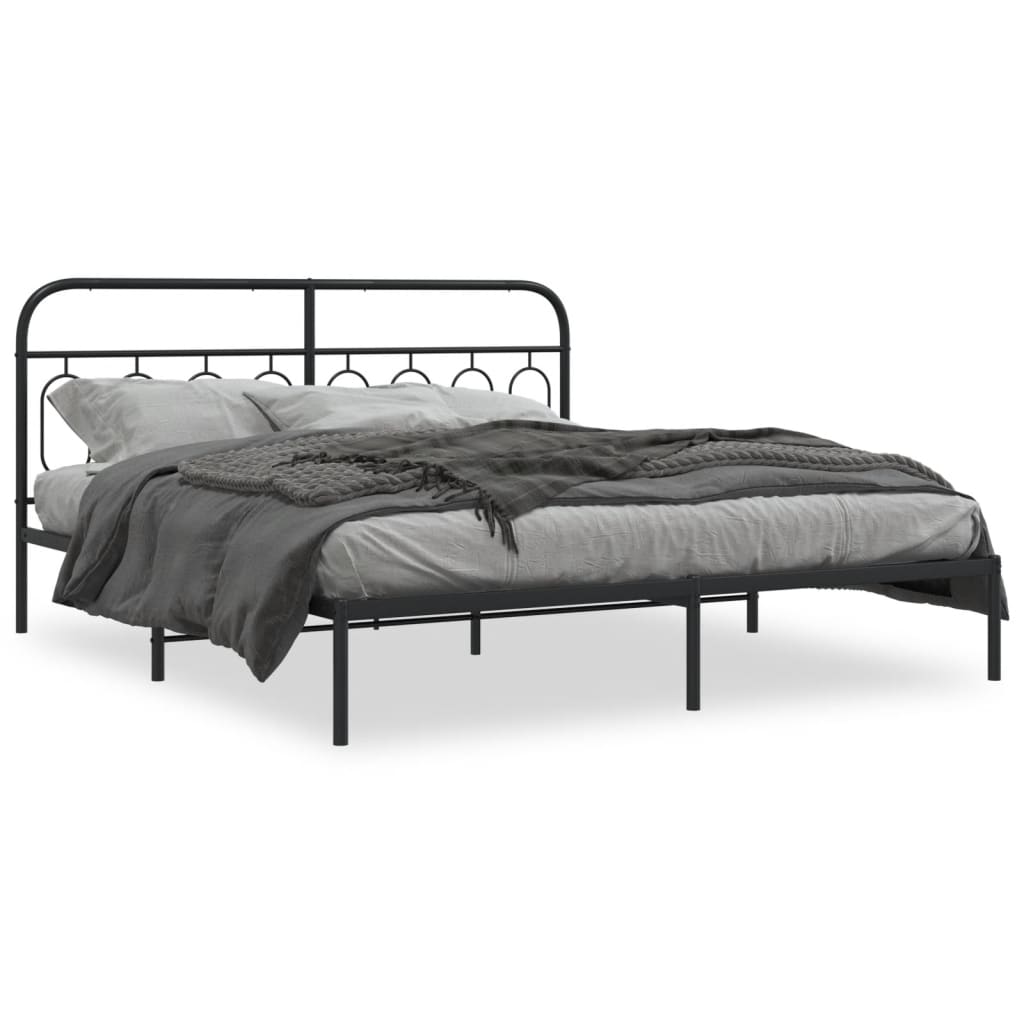 Bedframe met hoofdbord metaal zwart 183x213 cm