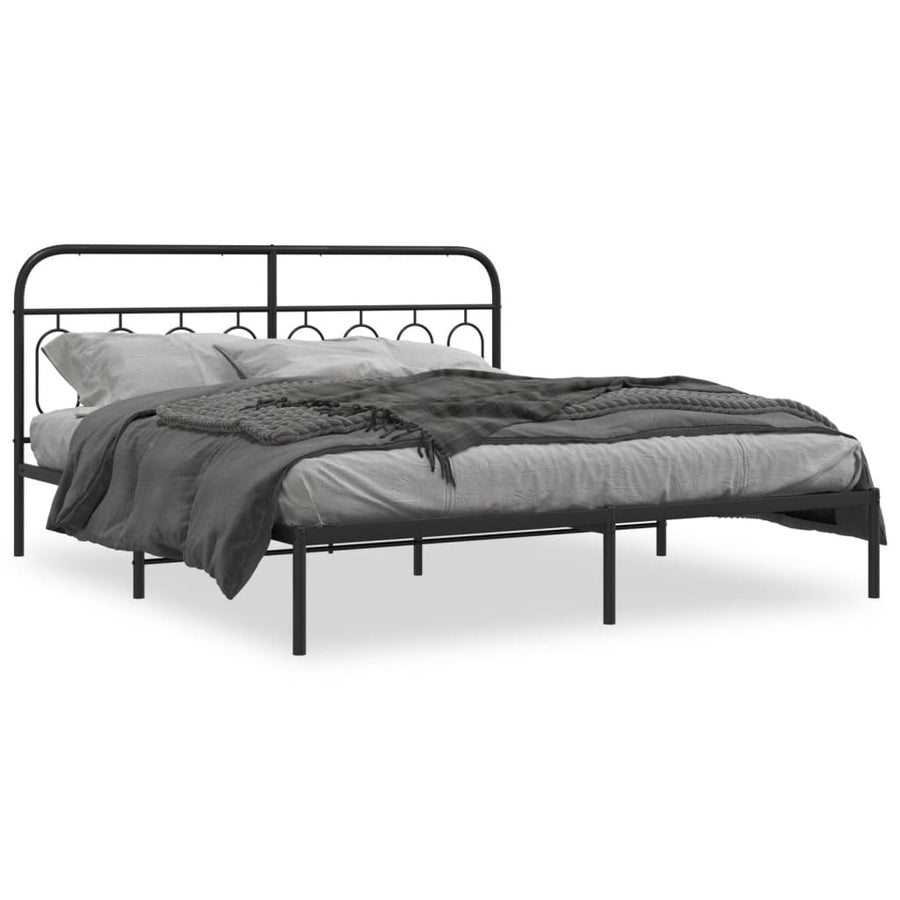 Bedframe met hoofdbord metaal zwart 183x213 cm