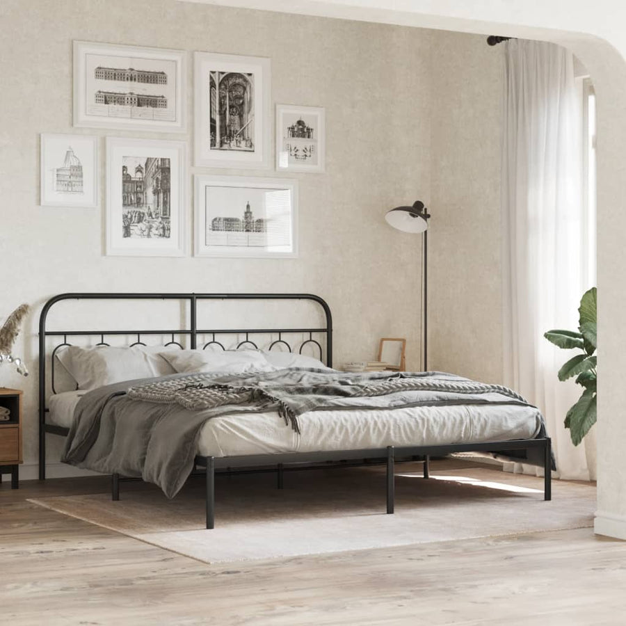 Bedframe met hoofdbord metaal zwart 193x203 cm