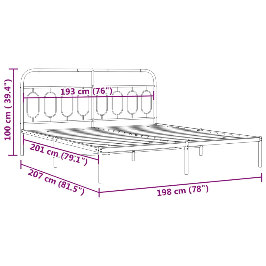 Bedframe met hoofdbord metaal zwart 193x203 cm