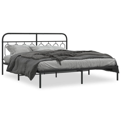 Bedframe met hoofdbord metaal zwart 193x203 cm