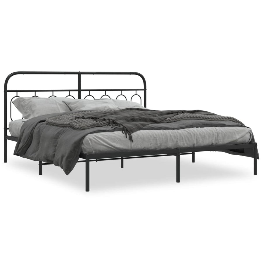 Bedframe met hoofdbord metaal zwart 193x203 cm