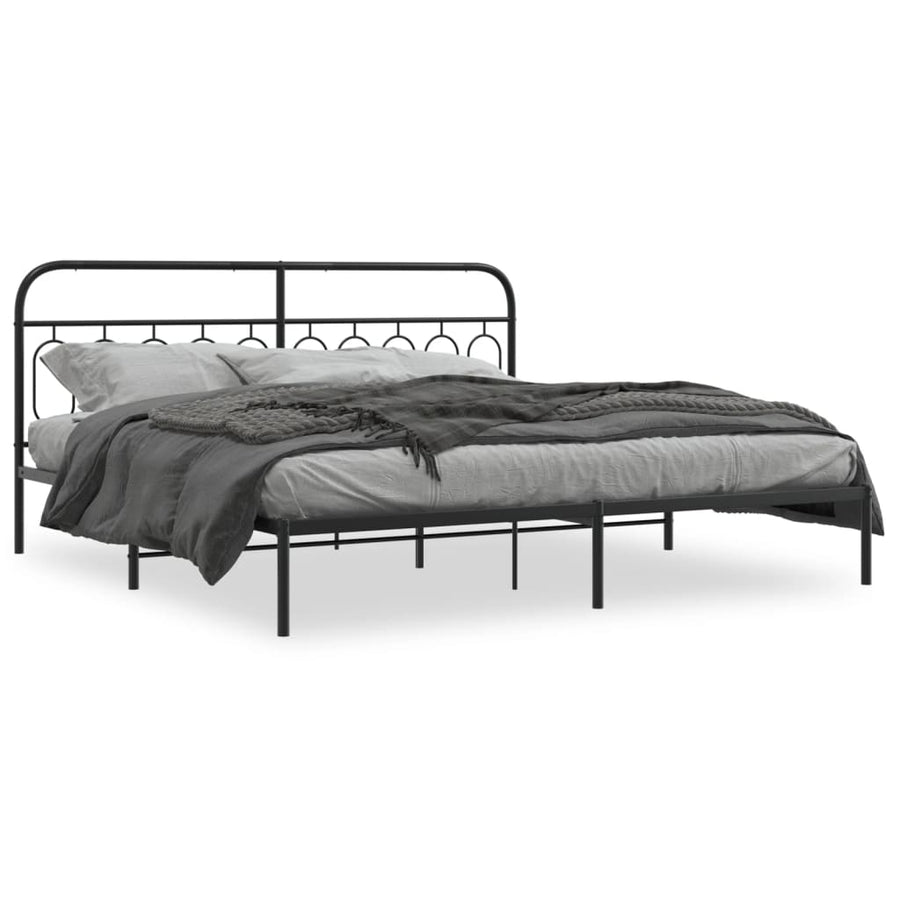 Bedframe met hoofdbord metaal zwart 200x200 cm