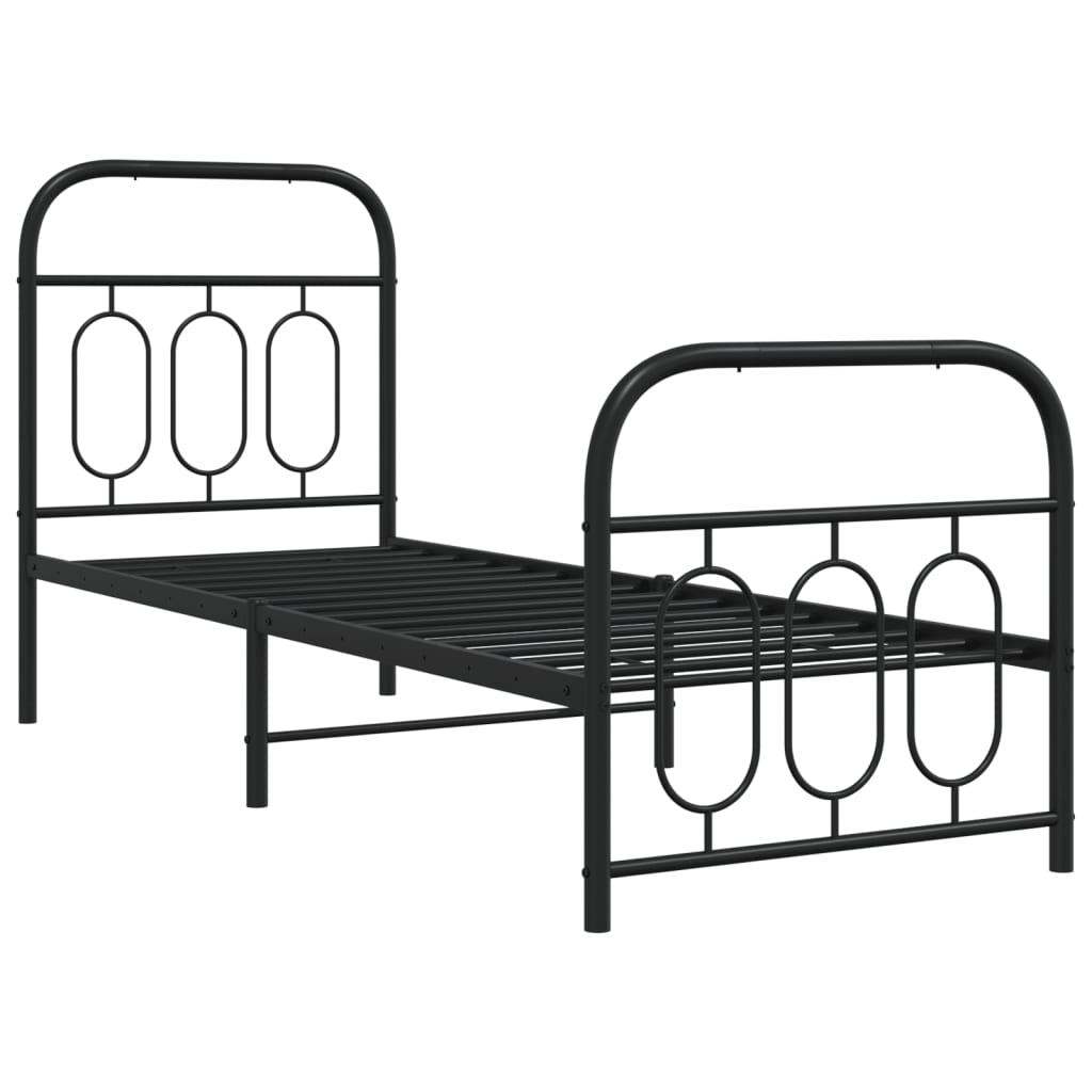Bedframe met hoofd- en voeteneinde metaal zwart 75x190 cm