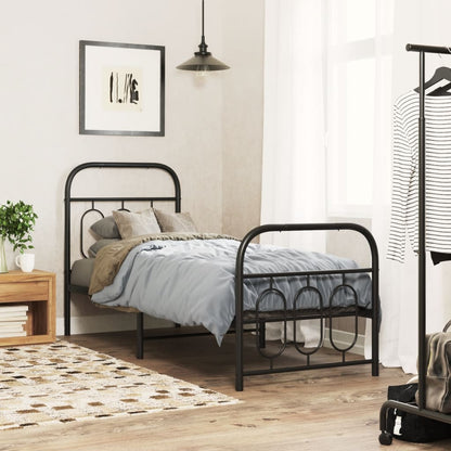 Bedframe met hoofd- en voeteneinde metaal zwart 75x190 cm