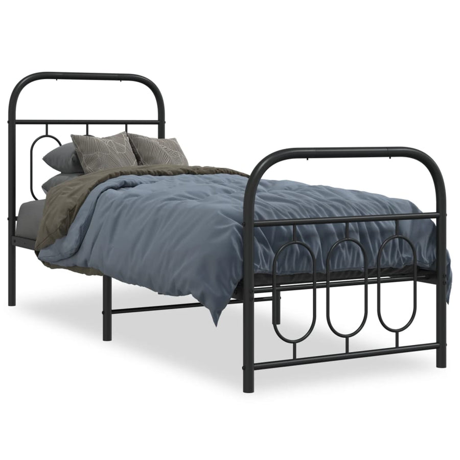 Bedframe met hoofd- en voeteneinde metaal zwart 75x190 cm