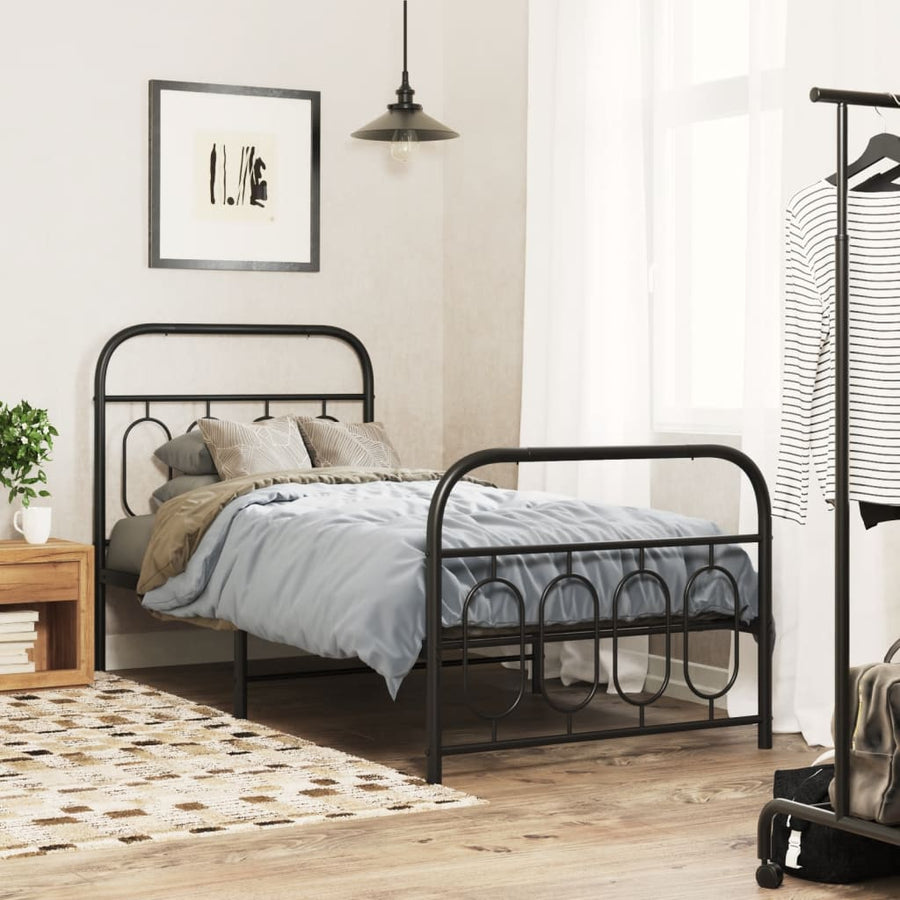 Bedframe met hoofd- en voeteneinde metaal zwart 80x200 cm