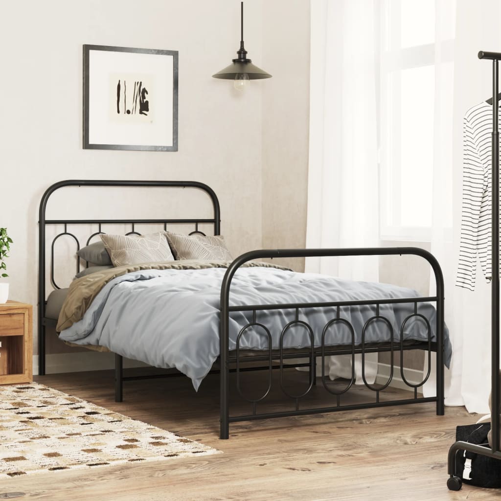 Bedframe met hoofd- en voeteneinde metaal zwart 100x190 cm