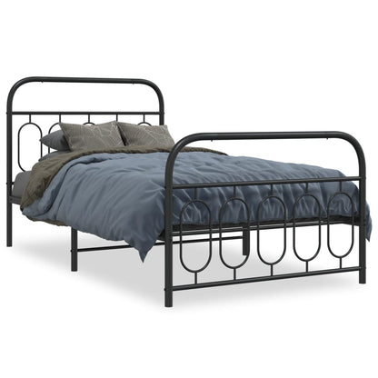 Bedframe met hoofd- en voeteneinde metaal zwart 107x203 cm