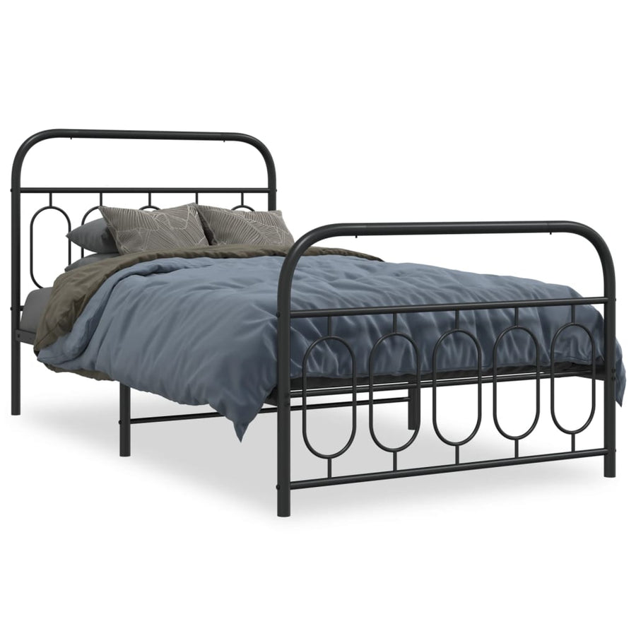 Bedframe met hoofd- en voeteneinde metaal zwart 107x203 cm