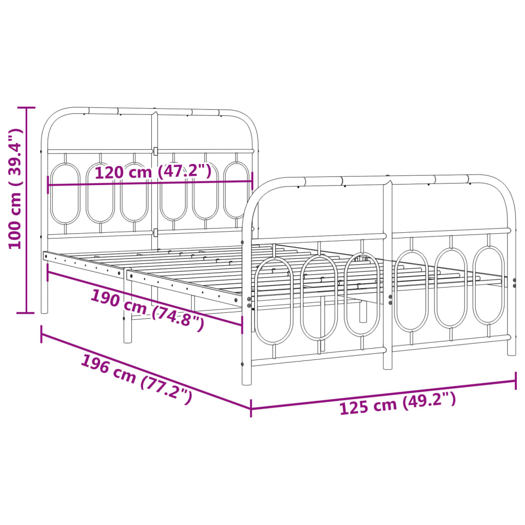 Bedframe met hoofd- en voeteneinde metaal zwart 120x190 cm