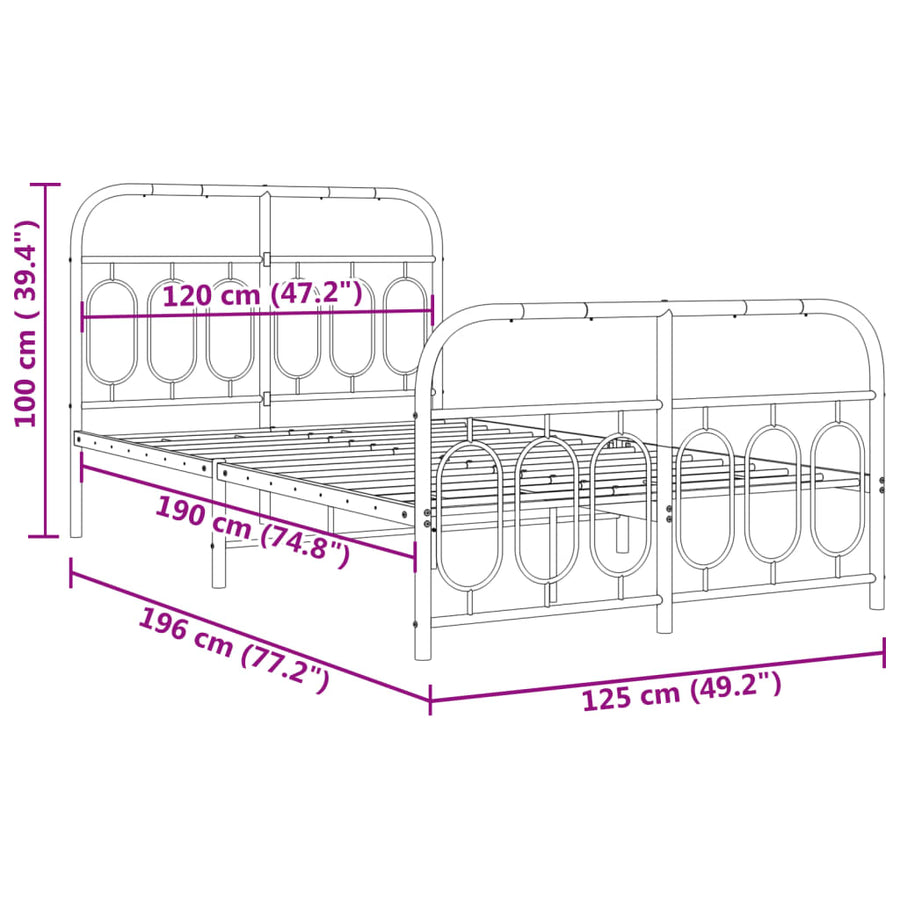 Bedframe met hoofd- en voeteneinde metaal zwart 120x190 cm