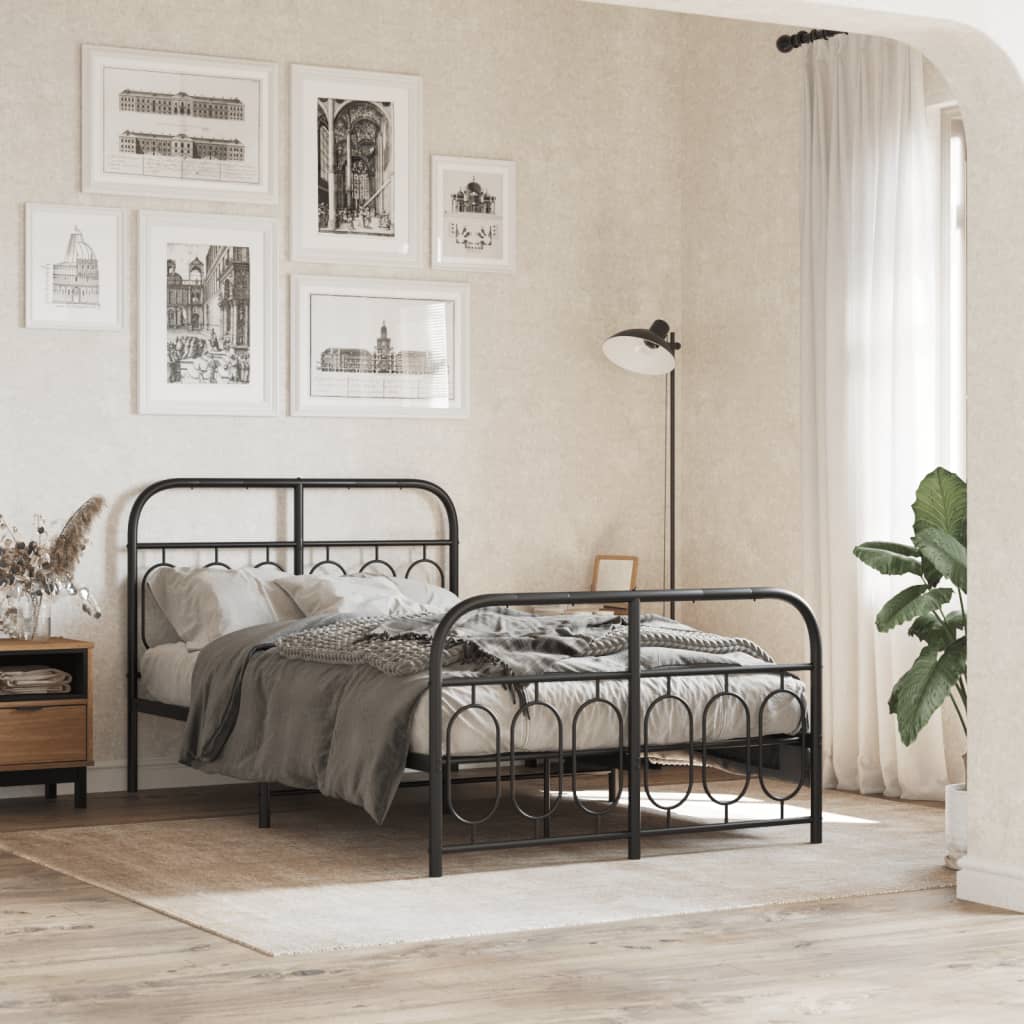 Bedframe met hoofd- en voeteneinde metaal zwart 120x200 cm