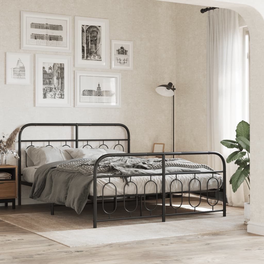 Bedframe met hoofd- en voeteneinde metaal zwart 135x190 cm