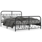 Bed frame with headboard and footboard metal black 135x190 cm