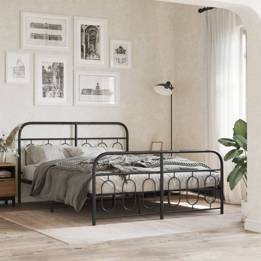 Bedframe met hoofd- en voeteneinde metaal zwart 140x190 cm