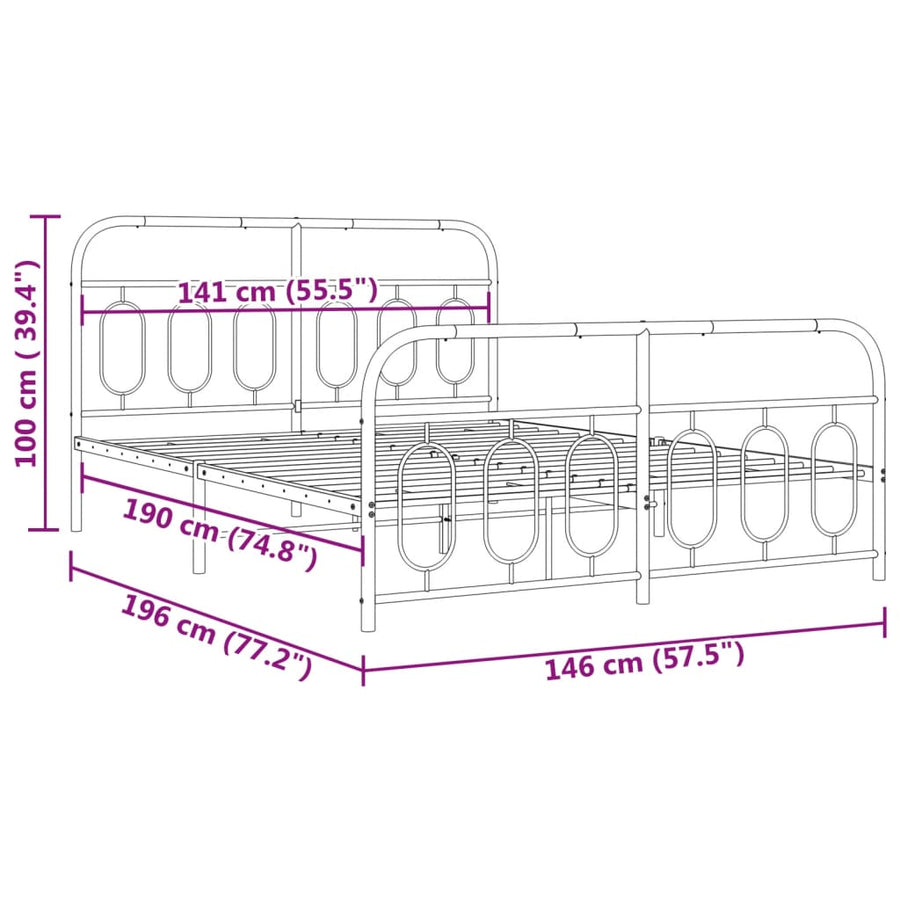 Bedframe met hoofd- en voeteneinde metaal zwart 140x190 cm