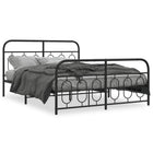 Metal Black Bed Frame with Headboard and Footboard 140x190 cm