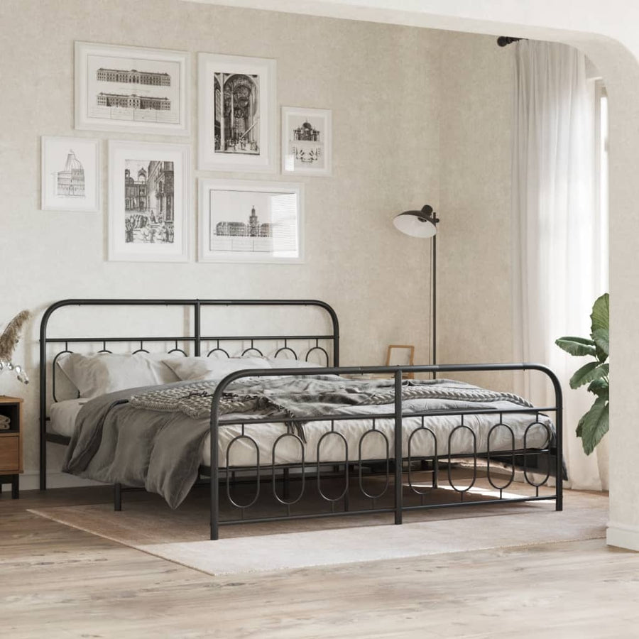 Bedframe met hoofd- en voeteneinde metaal zwart 183x213 cm