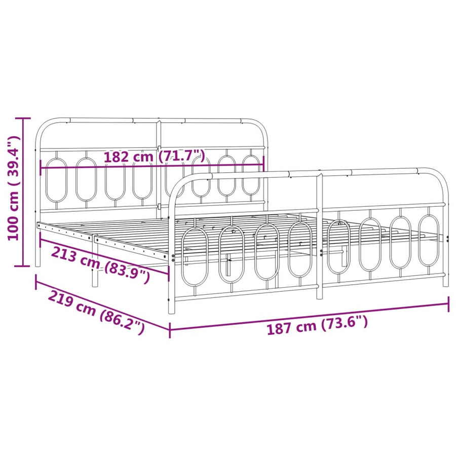 Bedframe met hoofd- en voeteneinde metaal zwart 183x213 cm