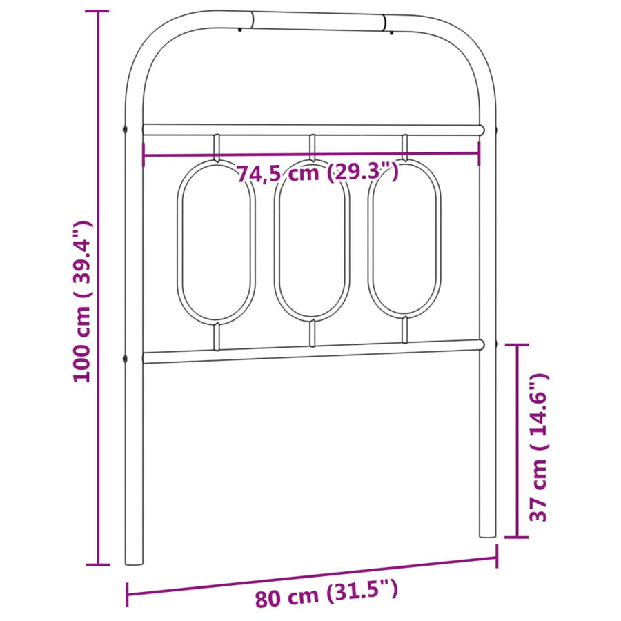 Hoofdbord 75 cm metaal zwart