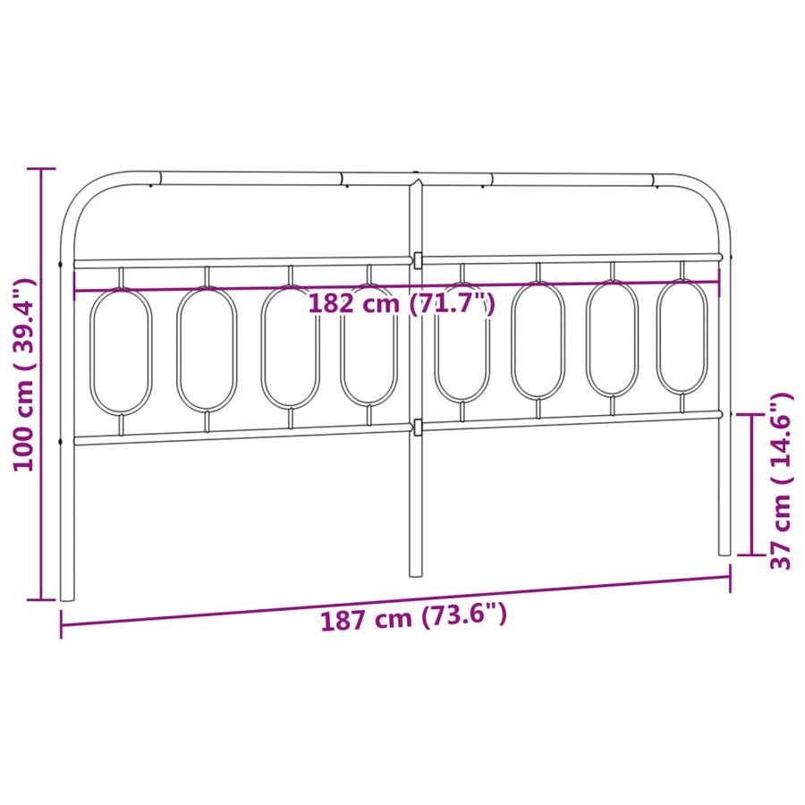 Hoofdbord 183 cm metaal zwart