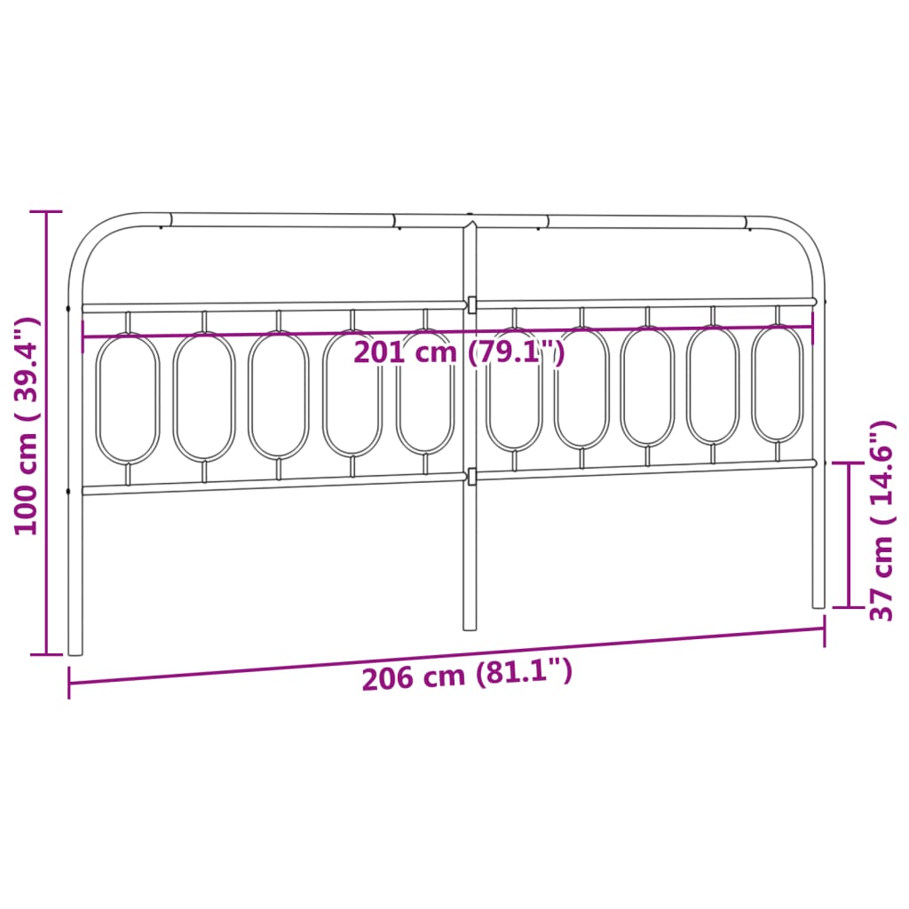 Hoofdbord 200 cm metaal zwart