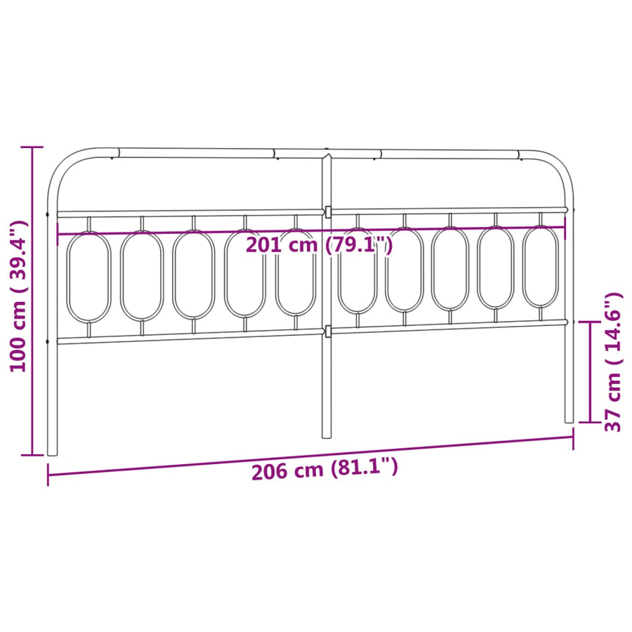 Hoofdbord 200 cm metaal zwart