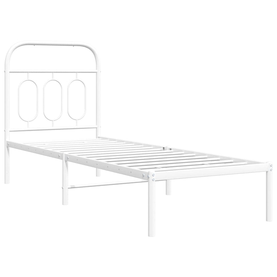 Bedframe met hoofdbord metaal wit 75 x 190 cm