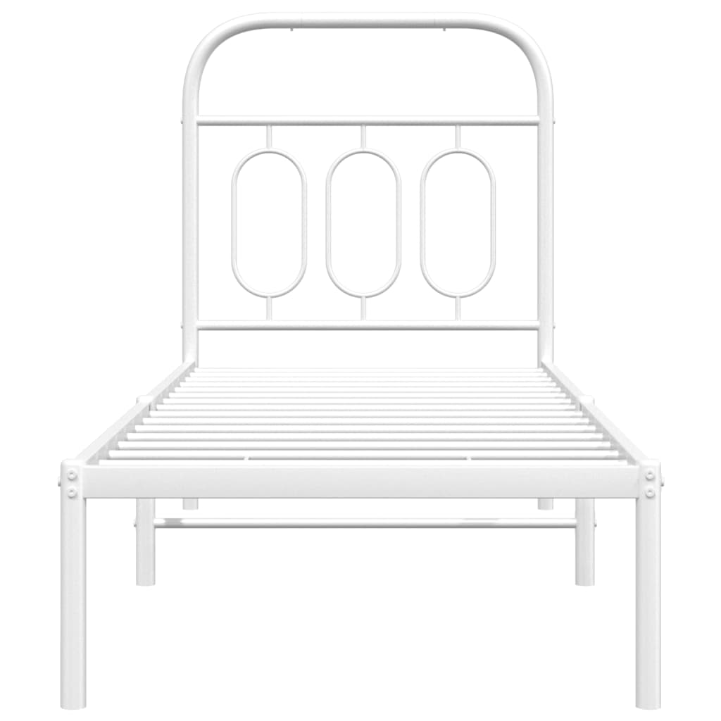 Bedframe met hoofdbord metaal wit 75 x 190 cm