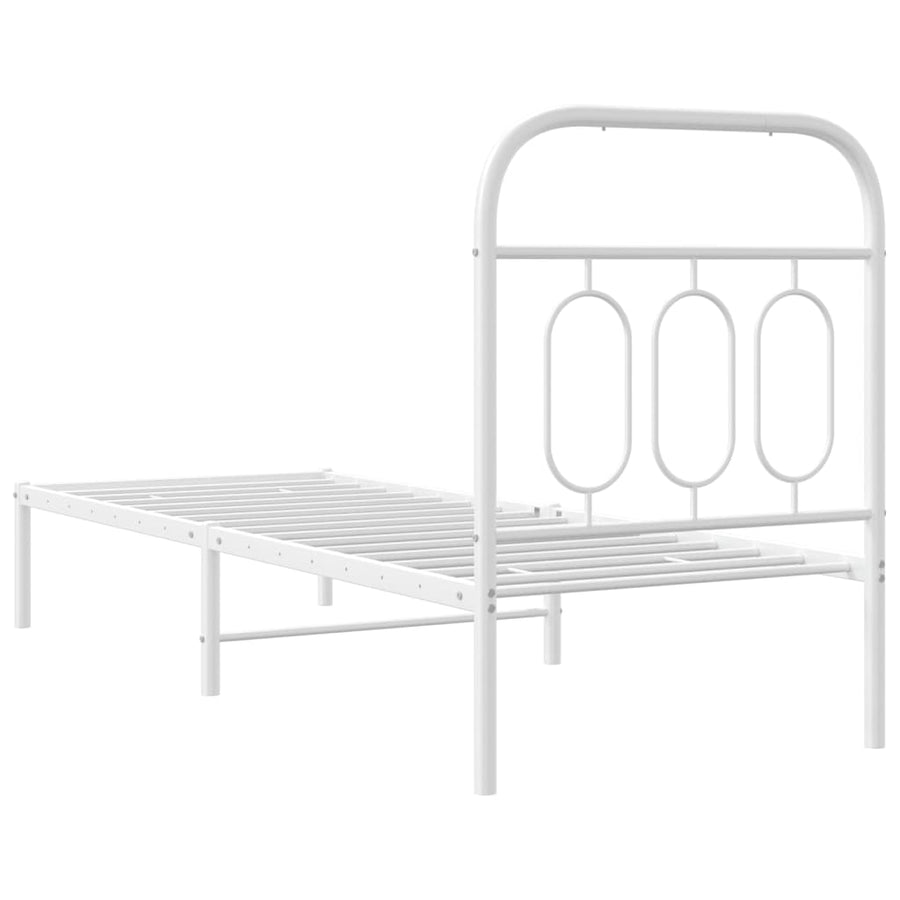 Bedframe met hoofdbord metaal wit 75 x 190 cm